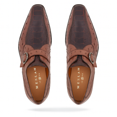 Mezlan Men's Genuine Full Quill Ostrich Leg Monk Brown  Strap Shoes 5   - from alligatorwarehouse.com