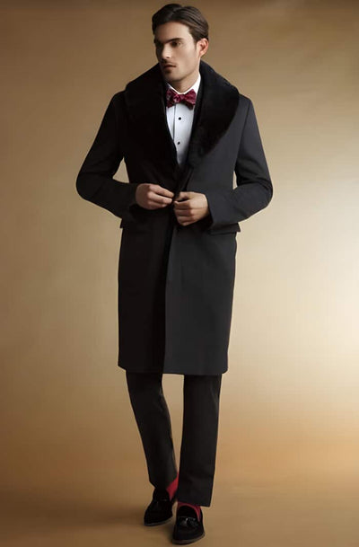 Fur Collars men's Overcoat - Wool Black Peacoat 1   - from alligatorwarehouse.com