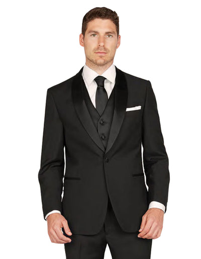 Mens Vested One Button Shawl Lapel Tuxedo in Black - Mens Slim Fitted Tuxedo 1 PW-4530  - from alligatorwarehouse.com