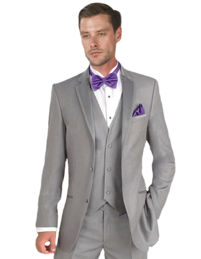 Mens Vested Satin Trim Wedding Tuxedo in Light Grey - Mens Slim Fitted Tuxedo 1 QZ-8364  - from alligatorwarehouse.com