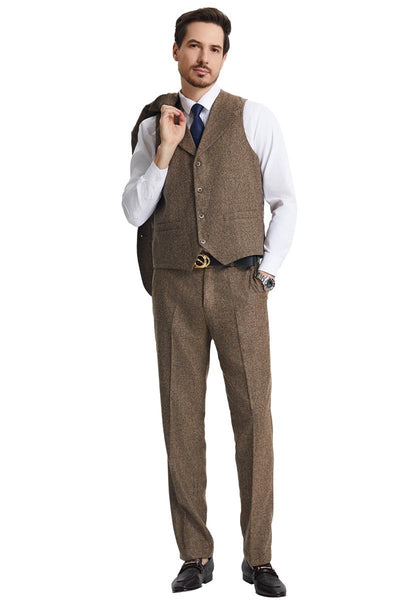 Men's Stacy Adams Vested Vintage Herringbone Tweed Suit in Light Brown 3 SM325H1-02-38R  - from alligatorwarehouse.com