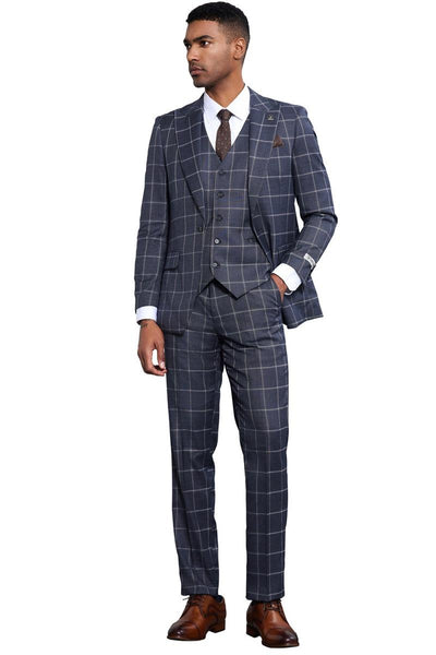 Men's Stacy Adams Classic One Button Vested Windowpane Suit in Charcoal Grey 3 SM178H1-30-38R  - from alligatorwarehouse.com