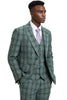 Men's Stacy Adams Two Button Vested Glen Plaid Check Suit in Light Olive Green 4 SM166H1-05-38R  - from alligatorwarehouse.com