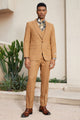 "Mens Stacy Adams Suit - Stacy Adams Men's Windowpane Plaid Suit with Reversible Vest - Orange Rust"