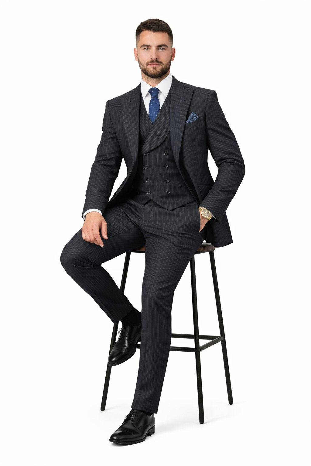 Mens Gangster Pinstripe 2 Button Double Breasted Vest Grey Suit