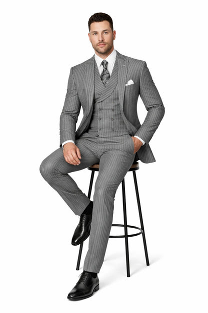 Mens Gangster Pinstripe 2 Button Double Breasted Vest Grey Suit