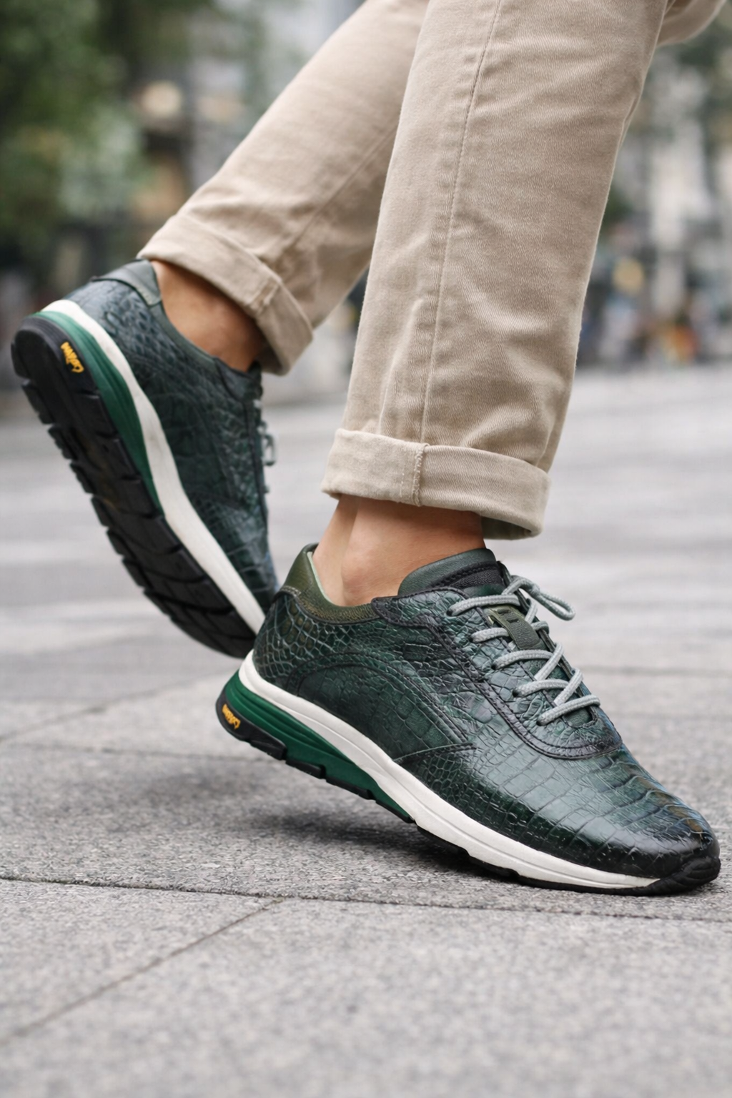 Men's Quevedo  Forest/Green Genuine Crocodile Exotic Sneaker By Mezlan Made In Spain Brand