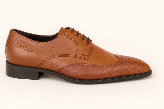 Men's Cognac Full Leather Lining Vestigium Genuine Ostrich Leg Derby Shoes Mens Ostrich Skin Shoes