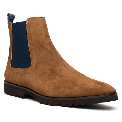 Zelli Gianna Suede Chelsea Boots in Cognac with Flexible Navy Goring