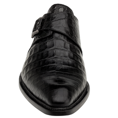 Gigolo Black Crocodile Single Monk-Strap Loafers By Mezlan Made In Spain Brand