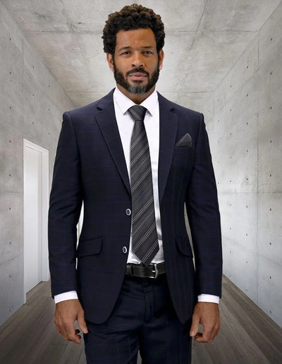 Statement Men's 2-Piece Big & Tall 100% Wool Fashion Suit – Layered Windowpane Pattern 1 GIMANO-BG-BLACK-56R  - from alligatorwarehouse.com
