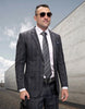 Statement Men's 2-Piece Big & Tall 100% Wool Fashion Suit – Layered Windowpane Pattern 2 GIMANO-BG-BLACK-56R  - from alligatorwarehouse.com