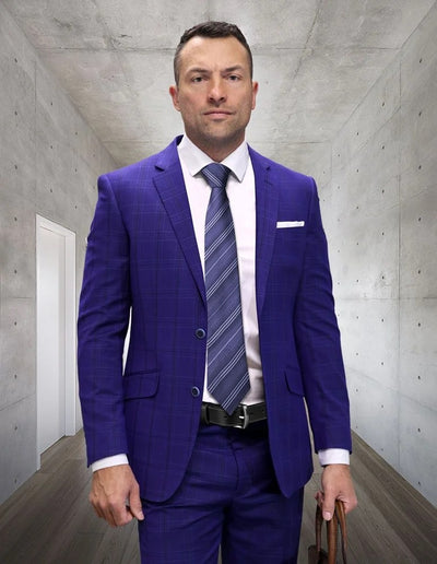 Statement Men's 2-Piece Big & Tall 100% Wool Fashion Suit – Layered Windowpane Pattern 3 GIMANO-BG-BLACK-56R  - from alligatorwarehouse.com