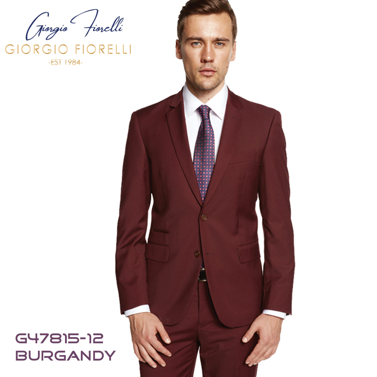 Giorgio Fiorelli Two-Button Suit in Burgundy, Camel, Beige