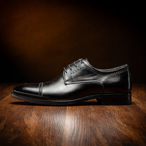 Zelli Giovanni Black Cap Toe Brogues with Textured Finish
