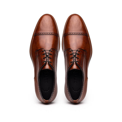 Zelli Giovanni Cap Toe Brogue Dress Shoes in Cognac with Textured Finish