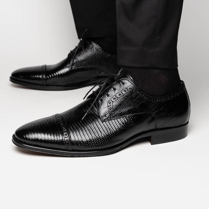 Zelli Giovanni Genuine Lizard Cap Toe Brogue Dress Shoes in Black