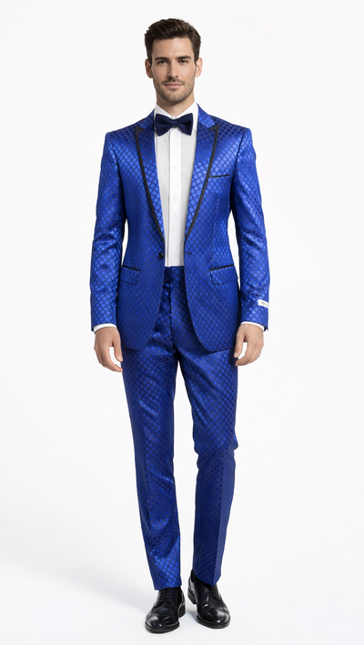 Giovanni Testi Navy Checkered Slim Fit Suit Tuxedo