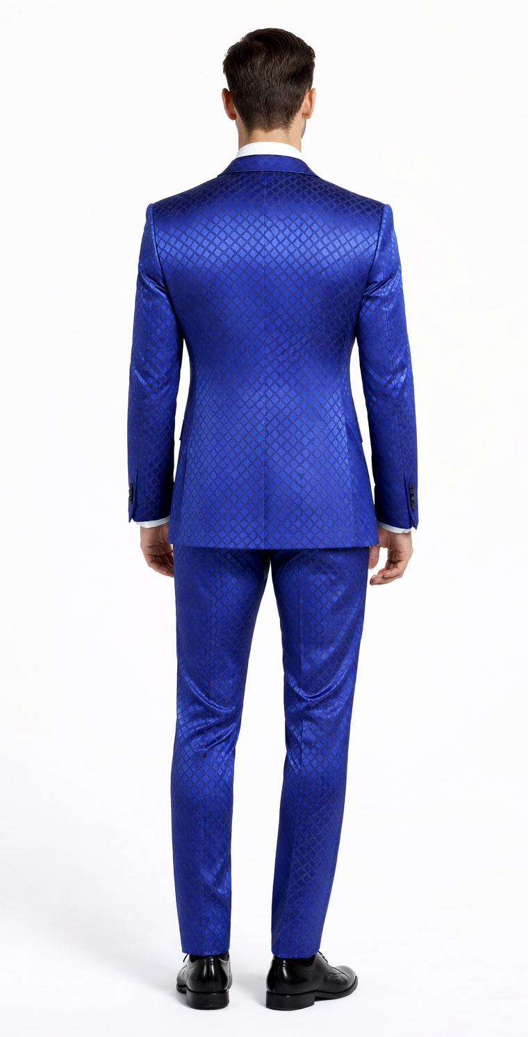 Giovanni Testi Navy Checkered Slim Fit Suit Tuxedo