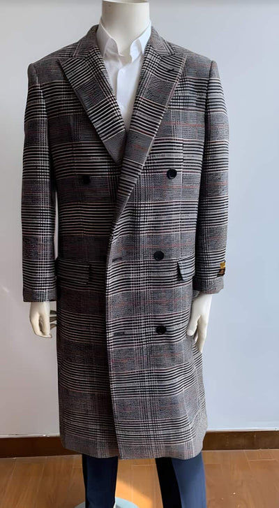 Glain plaid - Windowpane - Checkered Pattern Double Breasted Style Double Breasted Overcoat - Wool Top Coat - Full Length Coat Gray 1   - from alligatorwarehouse.com