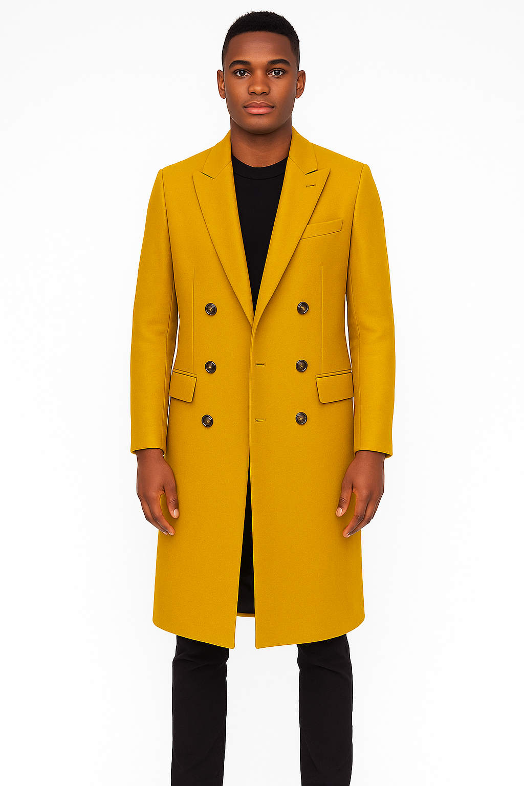 Men's Gold 44Inch Long Double Breasted Overcoat Winter Men's Topcoat Sale