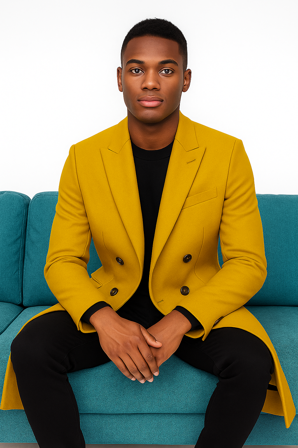 Men's Gold 44Inch Long Double Breasted Overcoat Winter Men's Topcoat Sale