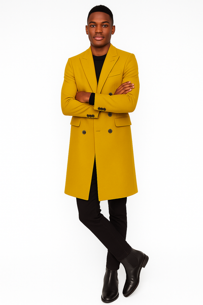 Men's Gold 44Inch Long Double Breasted Overcoat Winter Men's Topcoat Sale 3   - from alligatorwarehouse.com