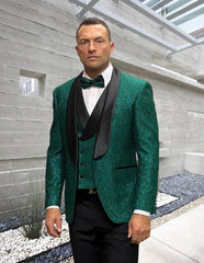 Statement Suit - Statement Italy Suit - Wool Suit - Statement Men's 3 Piece Modern Fit Tuxedo - Textured Jacket and Vest