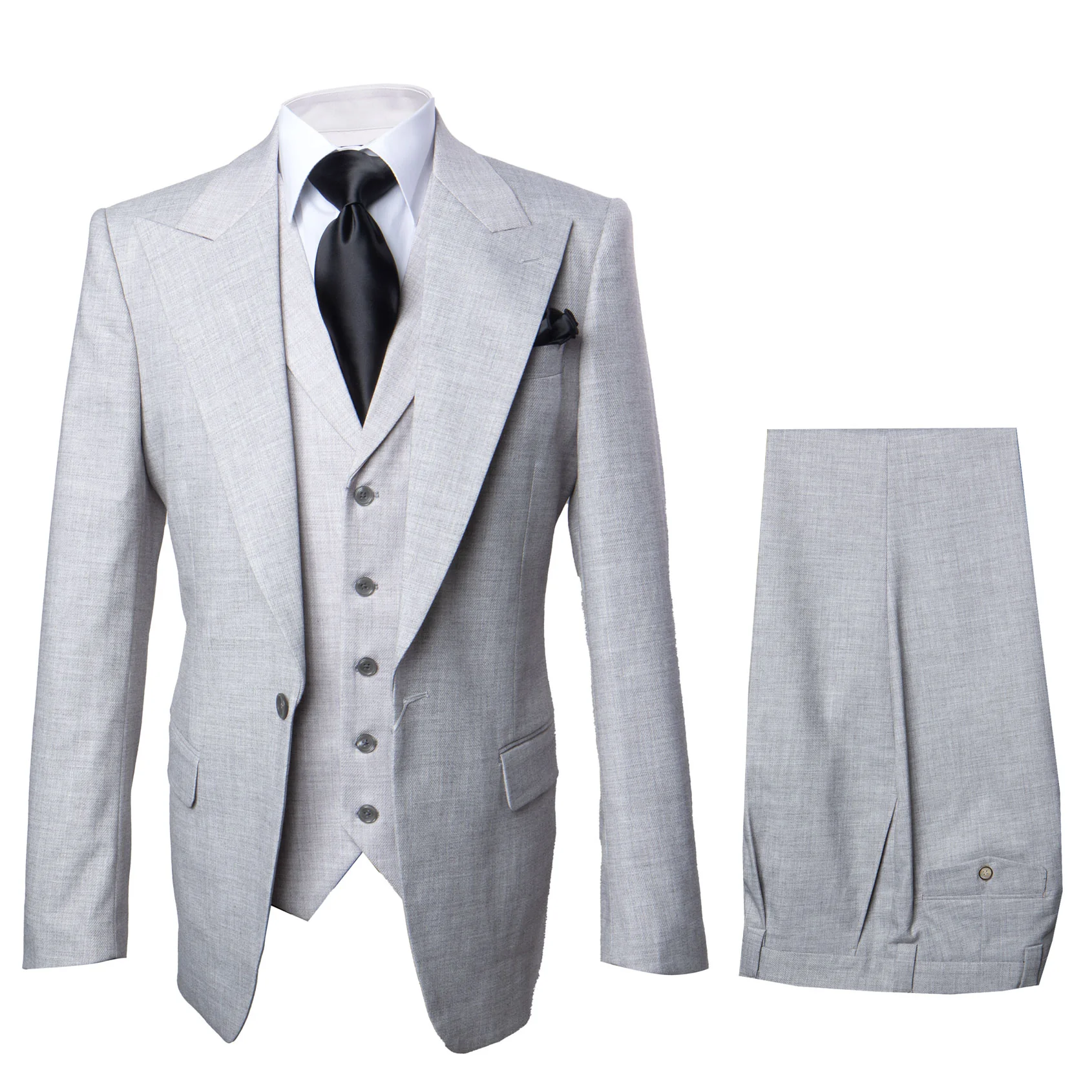 Suits With Baggy Pleated Pants - Wide Leg Pants 100% Wool - Classic Fit in Grey One Button 3 Piece Suit by Rossiman 9   - from alligatorwarehouse.com