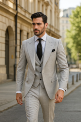 Suits With Baggy Pleated Pants - Wide Leg Pants 100% Wool - Classic Fit in Grey One Button 3 Piece Suit by Rossiman