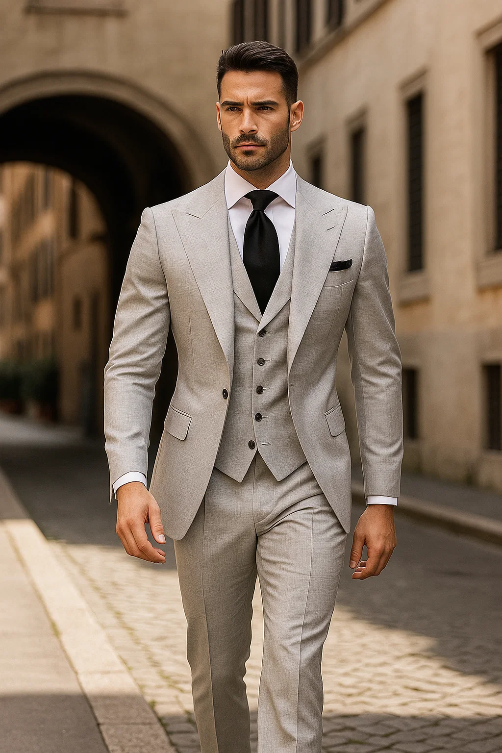 Suits With Baggy Pleated Pants - Wide Leg Pants 100% Wool - Classic Fit in Grey One Button 3 Piece Suit by Rossiman 6   - from alligatorwarehouse.com