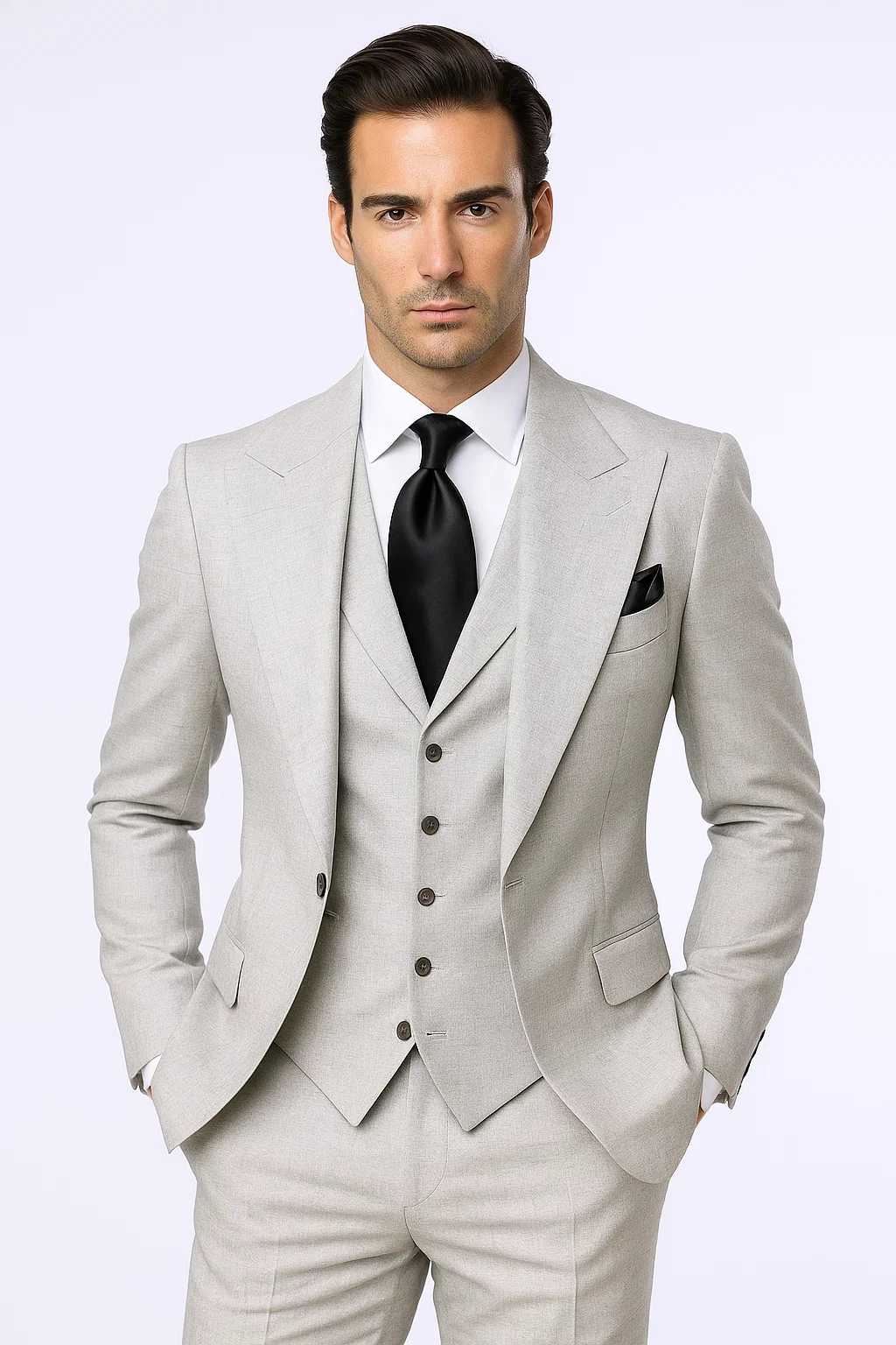 Suits With Baggy Pleated Pants - Wide Leg Pants 100% Wool - Classic Fit in Grey One Button 3 Piece Suit by Rossiman 4   - from alligatorwarehouse.com