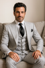 Suits With Baggy Pleated Pants - Wide Leg Pants 100% Wool - Classic Fit in Grey One Button 3 Piece Suit by Rossiman 3   - from alligatorwarehouse.com