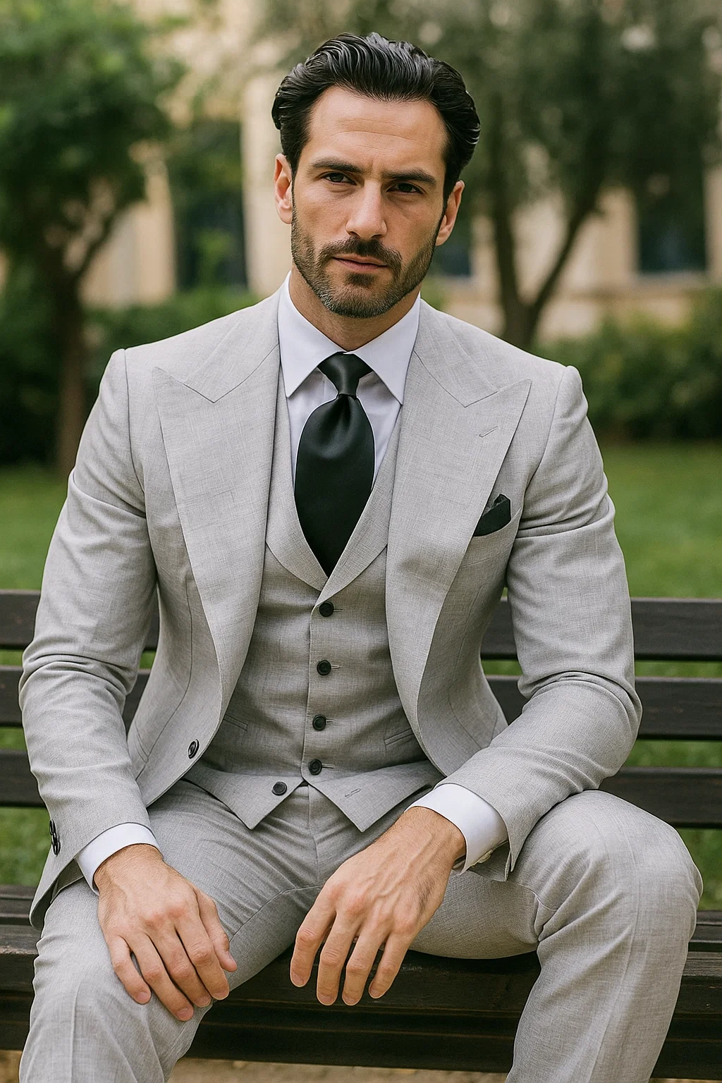 Suits With Baggy Pleated Pants - Wide Leg Pants 100% Wool - Classic Fit in Grey One Button 3 Piece Suit by Rossiman 2   - from alligatorwarehouse.com