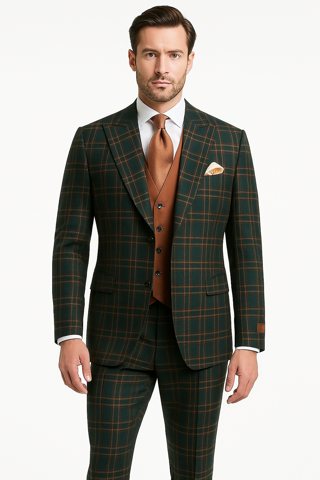 Mens Green Suit - Designer Brand Suit No Pleated Pants Modern Fit