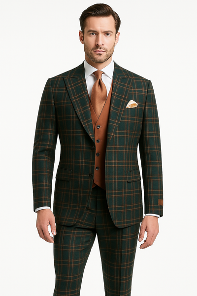 Mens Green Suit - Designer Brand Suit No Pleated Pants Modern Fit 1 Steve-Green-05  - from alligatorwarehouse.com