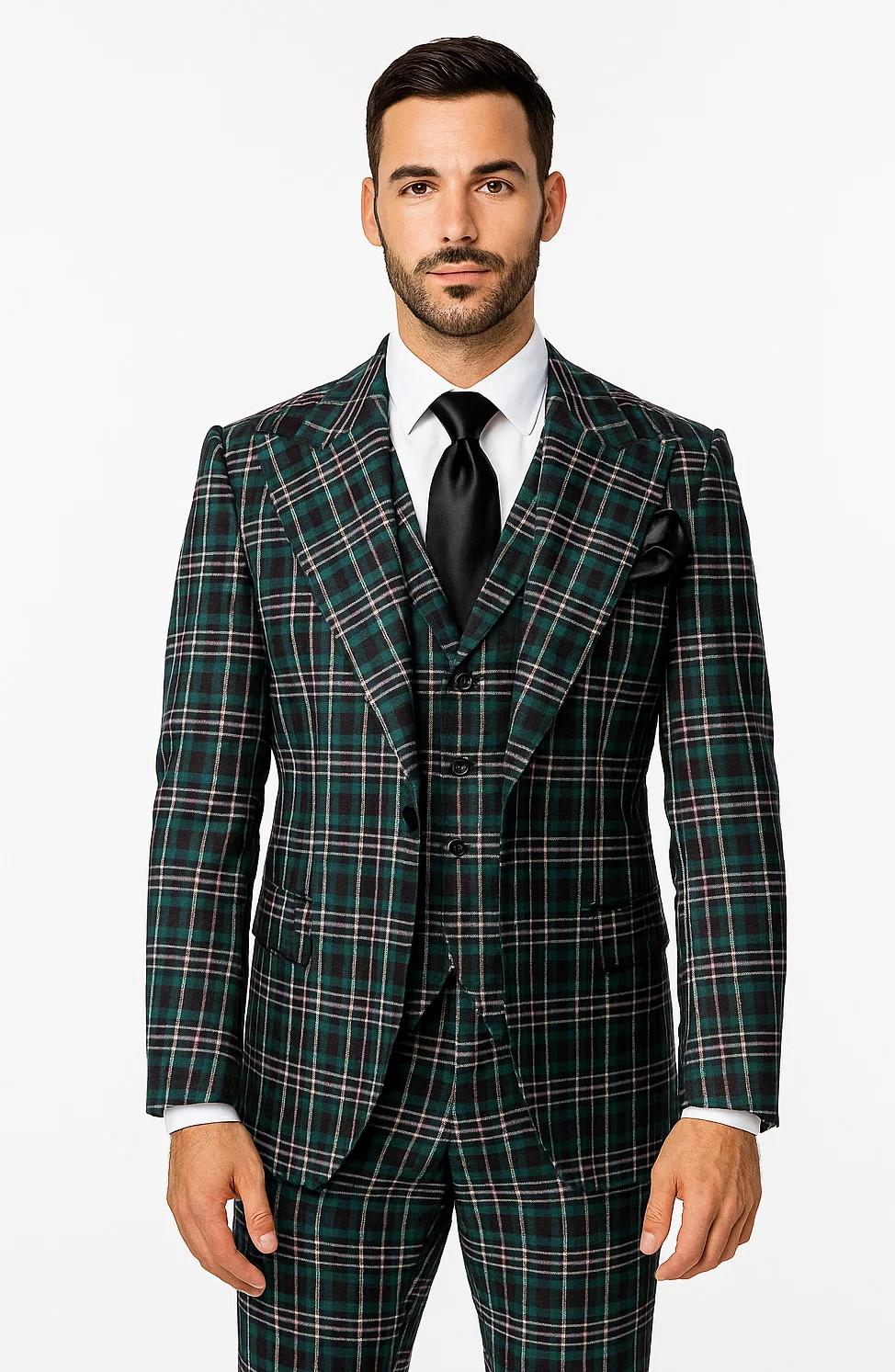 Suits With Baggy Pleated Pants - Wide Leg Pants 100% Wool - Classic Fit in Green Color by Rossiman 2   - from alligatorwarehouse.com