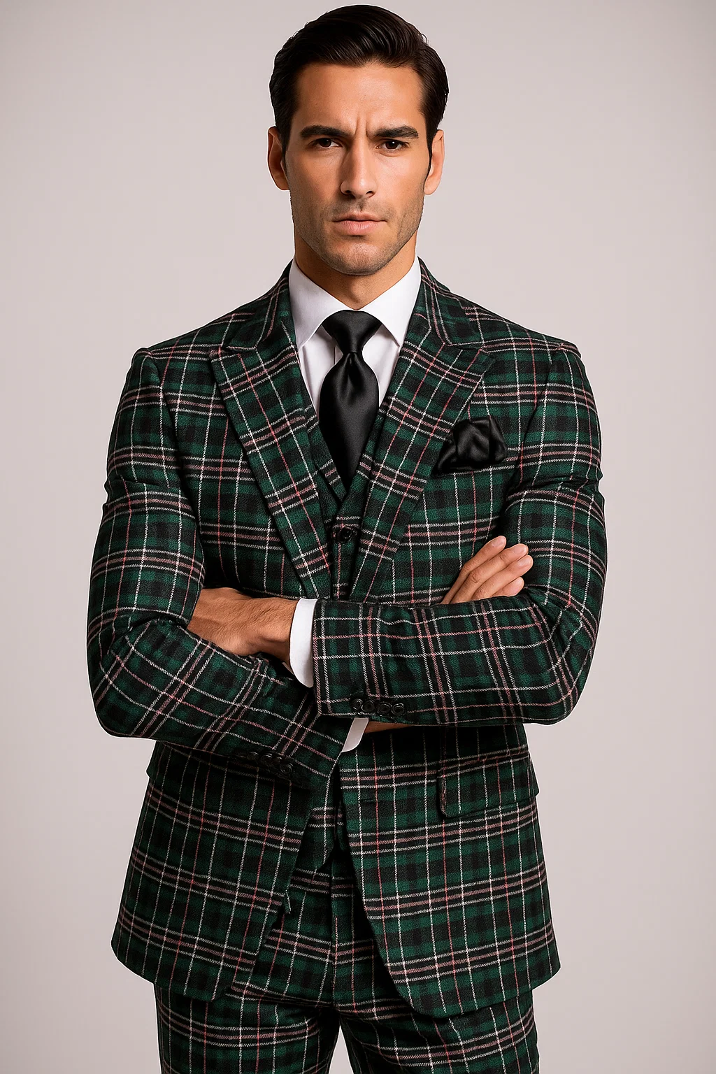 Suits With Baggy Pleated Pants - Wide Leg Pants 100% Wool - Classic Fit in Green Color by Rossiman 5   - from alligatorwarehouse.com