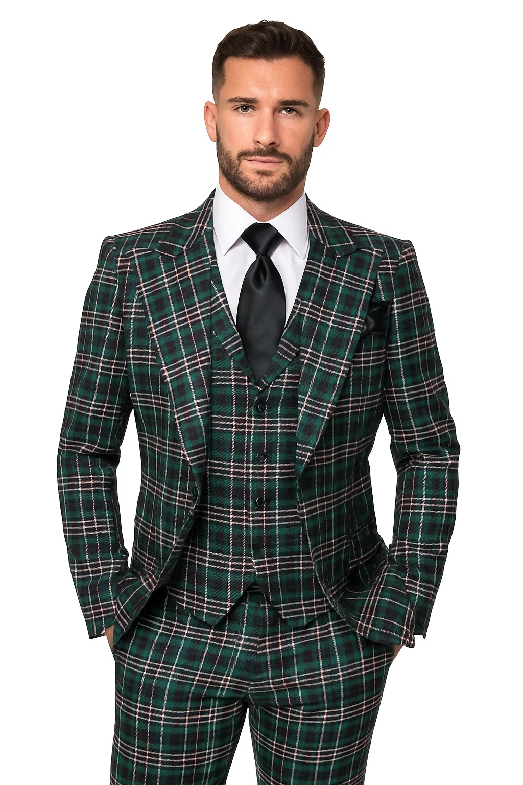 Suits With Baggy Pleated Pants - Wide Leg Pants 100% Wool - Classic Fit in Green Color by Rossiman 3   - from alligatorwarehouse.com