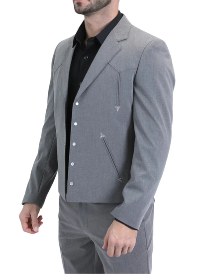 Men’s Grey Western Suit Set – Classic 2 Piece Formal Suit for Weddings, Business