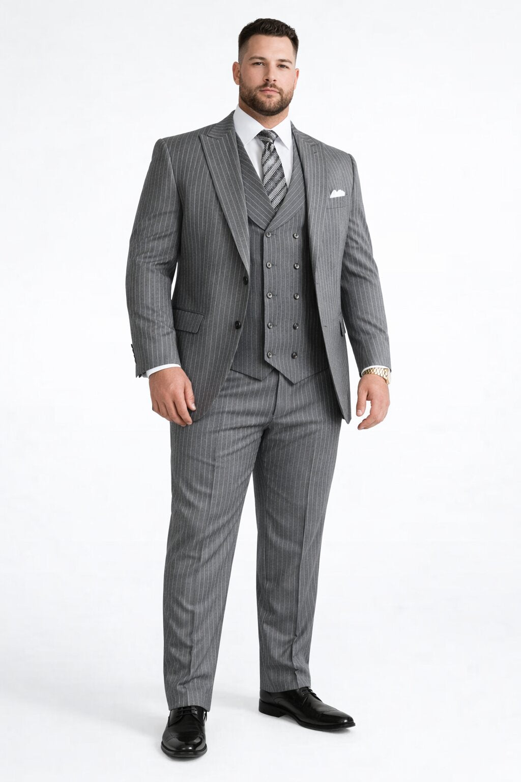 Mens Gangster Pinstripe 2 Button Double Breasted Vest Grey Suit