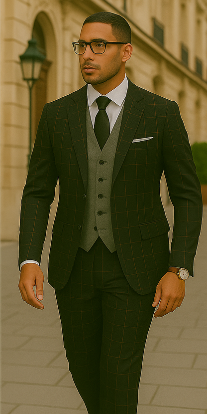 Wool Suit - Italian Made Business Suit by Statement Men's 3 Piece 100% Wool Modern Fit Suit - Bold Accent Color