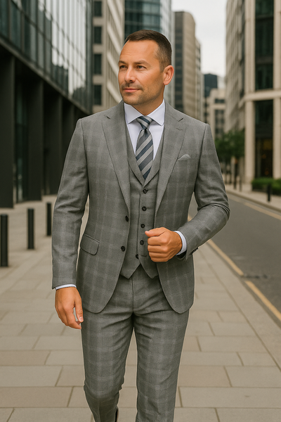 Wool Suit - Italian Made Business Suit by Statement Men's 3 Piece 100% Wool Modern Fit Suit - Coordinating Solid Color Vest 2 ZILONI-2_Grey_38R  - from alligatorwarehouse.com