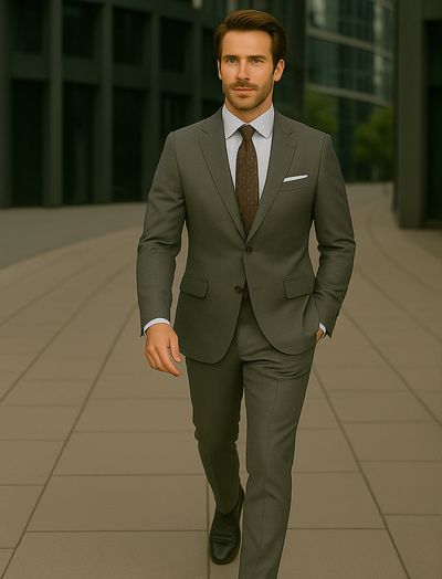 Wool Suit - Italian Made Business Suit by Statement Men's 2 Piece 100% Wool Modern Fit Suit - Subtle Windowpane 11 TRIESTE_Black_38R  - from alligatorwarehouse.com