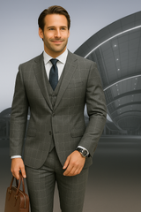 Wool Suit - Italian Made Business Suit by Statement Men's 3 Piece 100% Wool Modern Fit Suit - Fashion Pattern