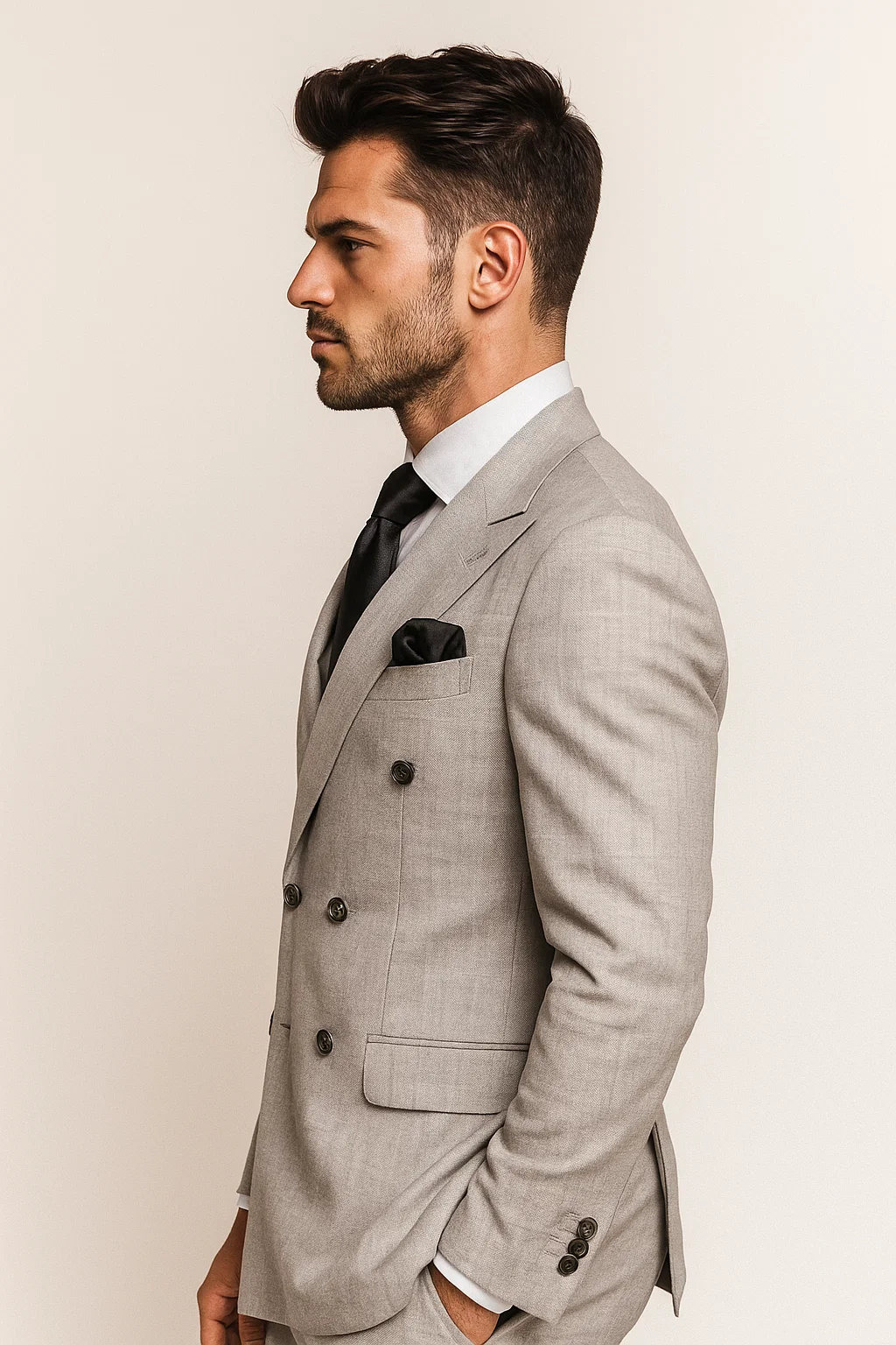 Suits With Baggy Pleated Pants - Wide Leg Pants 100% Wool - Classic Fit in Grey Color by Rossiman 4   - from alligatorwarehouse.com