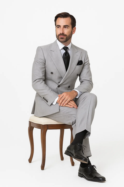 Suits With Baggy Pleated Pants - Wide Leg Pants 100% Wool - Classic Fit in Grey Color by Rossiman 7   - from alligatorwarehouse.com