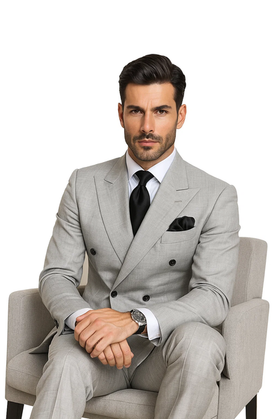 Suits With Baggy Pleated Pants - Wide Leg Pants 100% Wool - Classic Fit in Grey Color by Rossiman 8   - from alligatorwarehouse.com