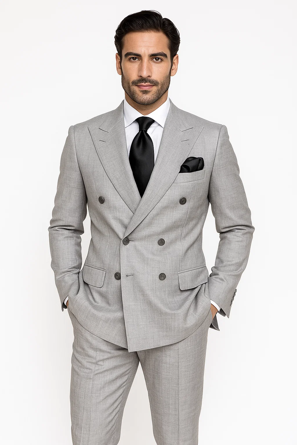 Suits With Baggy Pleated Pants - Wide Leg Pants 100% Wool - Classic Fit in Grey Color by Rossiman 9   - from alligatorwarehouse.com