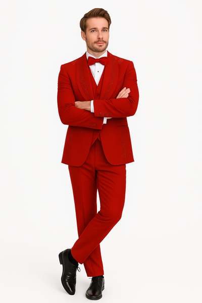 Italian Red Wool 3-Piece Modern Fit Tuxedo 5   - from alligatorwarehouse.com